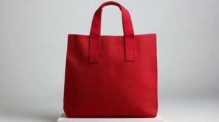 Red tote bag on white background.