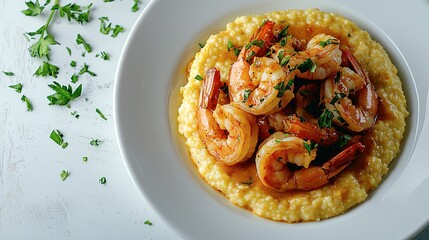 Delicious Shrimp And Grits Dinner Dish Served On A White Plate