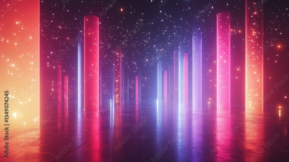 Poster abstract neon lights columns in dark space background