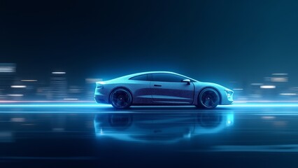 Sleek Electric Car Speeding Through City