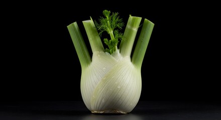 Fresh Fennel Bulb Still Life on Dark Background Close Up Vegetable Food Photo
