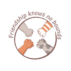 Celebrating friendship day with adorable cat paws joined in a playful circle