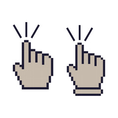 Pixelated hand cursor icons, Clicking pointer, Retro digital, Web navigation, 8-bit style,Pixelated hand cursor with clicking effect, Hand cursor click, Click Hand, Curser Click sign, Clicking Finger.