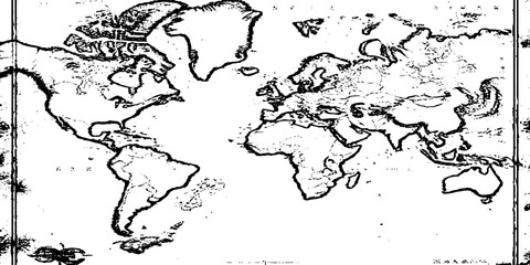 Old broken sanded aged painted facade of rusty smudged daub grime. Rough edges wrinkled plaster of uneven wall.Cracked chipped messy falling stucco. Dirty textured flaking shabby vintage map design.