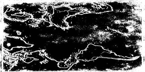Old broken sanded aged painted facade of rusty smudged daub grime. Rough edges wrinkled plaster of uneven wall.Cracked chipped messy falling stucco. Dirty textured flaking shabby vintage map design.