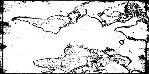 Old broken sanded aged painted facade of rusty smudged daub grime. Rough edges wrinkled plaster of uneven wall.Cracked chipped messy falling stucco. Dirty textured flaking shabby vintage map design.