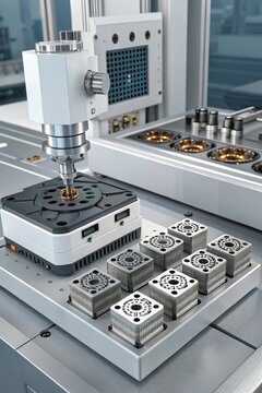 Advanced programmable matter claytronics machine demonstrates precision manufacturing processes in a high-tech laboratory environment