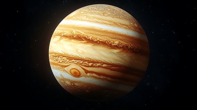 Jupiter, gas giant planet in space.