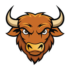 An intense, fierce buffalo head mascot logo with sharp, glaring eyes, and a bold, muscular look, capturing strength and power for a bold, aggressive brand identity.