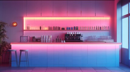 Modern Bar Interior with Pink and Blue Neon Lighting