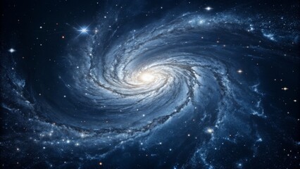 Abstract Space Background: Deep Blue Galactic Motion with Silver Stardust and Nebula Glow

