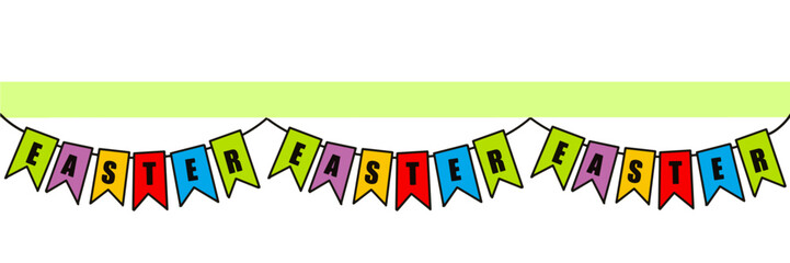 Festive banner for happy easter featuring a garland with bunny silhouettes, Easter eggs, and decorative elements