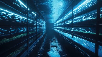 Obraz premium Underwater Fish Farm: A Futuristic Approach to Aquaculture