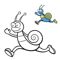 A fun coloring page of a running snail with a dynamic pose, expressive eyes, and motion lines to show speed. Perfect for kids and adults to enjoy creative coloring!