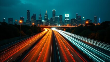 Fototapeta premium Chicago Skyline At Night-Time Long Exposure