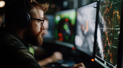 Focused Gamer Immersed in Virtual World