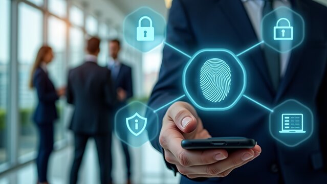 Businessman Using Mobile Fingerprint Security System - Powered by Adobe