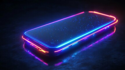 Glowing Smartphone with Neon Aura Illuminating Surroundings Creating a Modern Vibrant Atmosphere