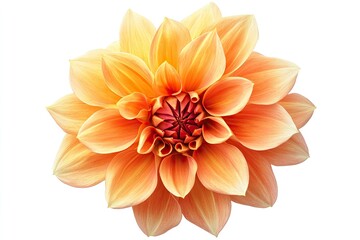 Isolated Orange Dahlia Flower Blossom Close Up on White Background