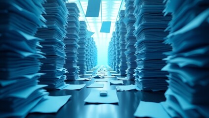 Stacks Of Paper In Blue Light