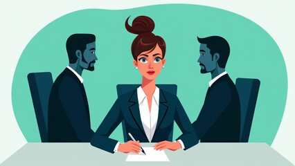 Businesswoman Negotiating Between Two Businessmen- Office