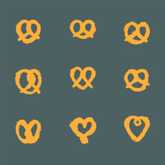 Soft hand-drawn Bavarian Pretzel. Set of cute bread isolated on white background. Vector illustration, not ai. 
