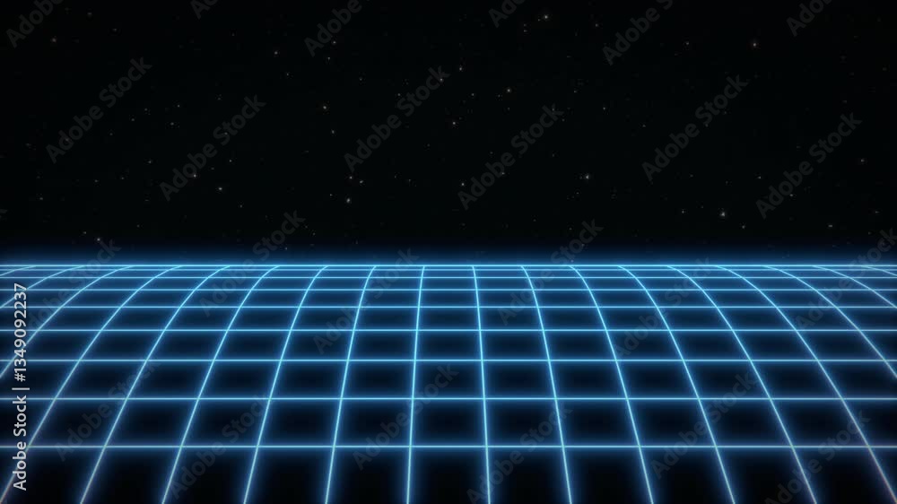 Poster synthwave animated background. 80s wireframe landscape. retro future perspective grid. retrowave sty