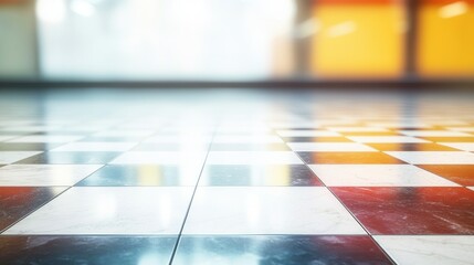 Reflective Checkerboard Floor with Blurred Background
