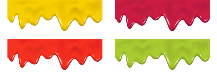 Yellow, red, green, pink drip cream drops, marmalade, jelly.