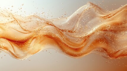 Fototapeta premium Gracefully flowing golden liquid, with bubbles, creates a smooth, elegant, dynamic abstract pattern.