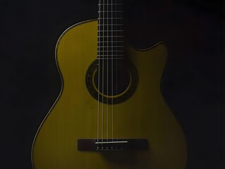 Obraz premium Classical Guitar in Dark Background Closeup Studio Shot