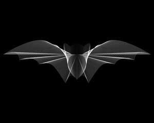 Guilloche flying bat. Silhouette of a flying bat. Guilloche silhouette of a flying bat on the background of a cave.