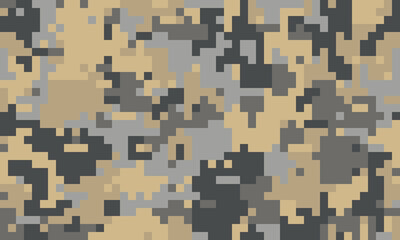 Abstract digital camouflage pattern in beige, grey, and black. Ideal for backgrounds, textures, or militarythemed designs.