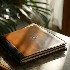 Stylish Brown Leather Wallet or Flat Case, Slightly Angled, Against a Subtly Blurred Warm Background