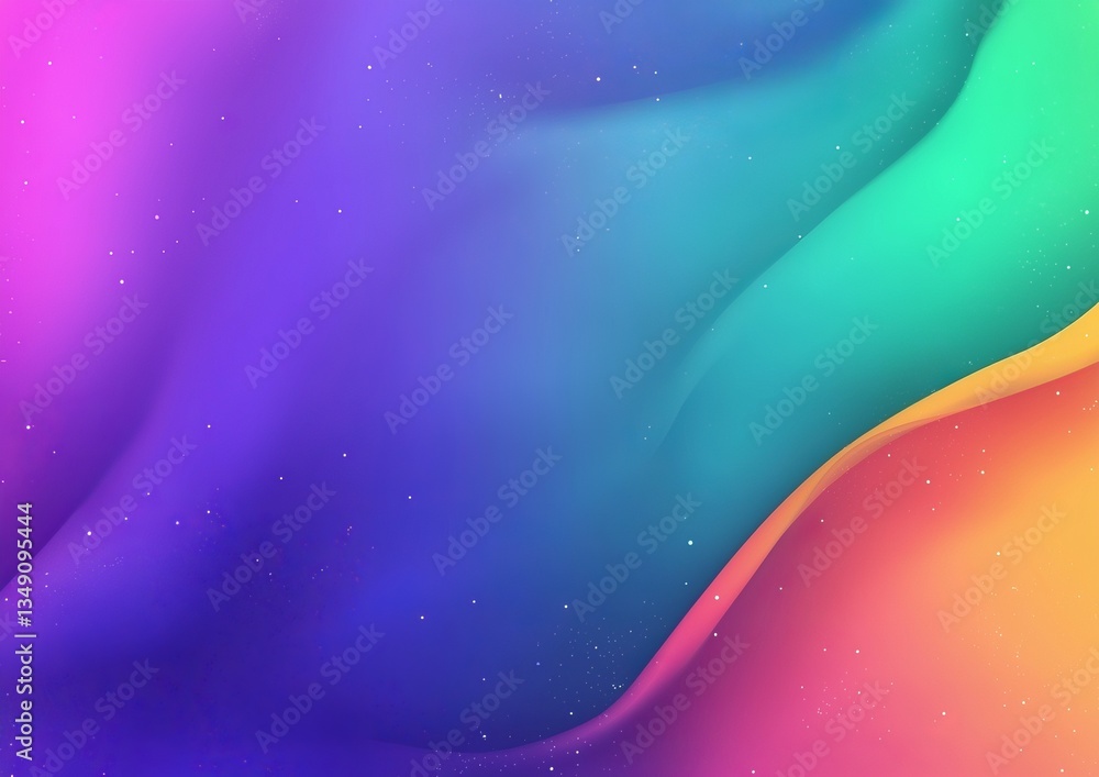Poster a vibrant abstract background featuring flowing waves of purple, green, and orange hues, creating a 