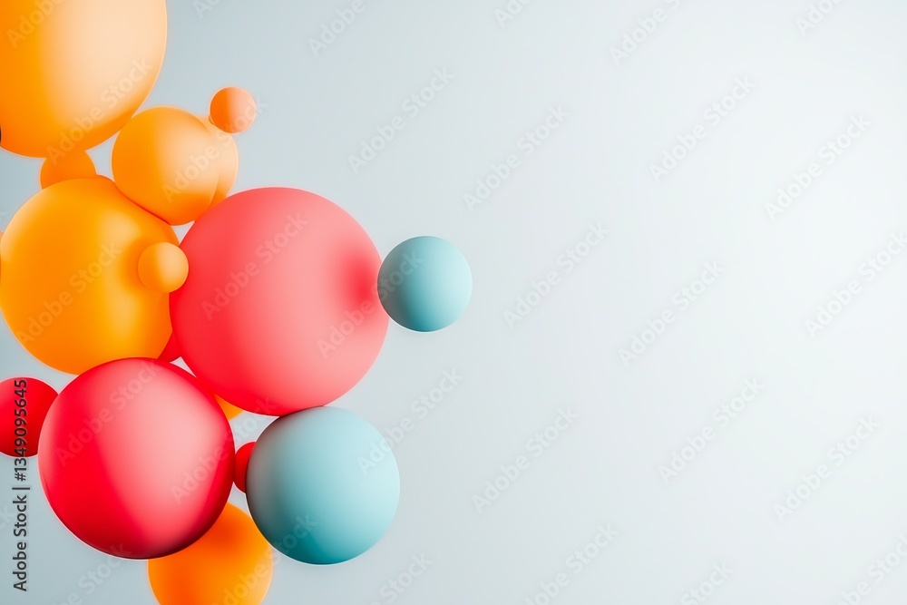 Poster a vibrant arrangement of colorful spheres in various sizes, creating a playful and modern aesthetic 