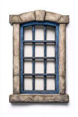 Fototapeta premium Stone Framed Blue Window with Iron Grid A Timeless Architectural Detail Evoking Nostalgia and Charm