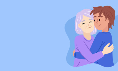 Grandson hugging grandmother with love and affection