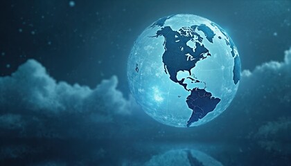 Fototapeta premium World Pneumonia Day concept. Earth globe against dark sky, clouds, and stars. Represents global health, respiratory disease awareness, medical innovations. Medicine, research, save lives.