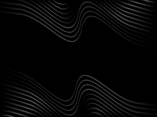 Abstract gradient gray geometric wave lines on black background. Shiny gray futuristic pattern. Futuristic technology concept, suitable for covers, posters, banners, flyers, websites, etc.