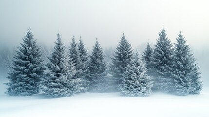 Obraz premium In a tranquil forest, majestic fir trees, snow,covered and iced, create a breathtaking winter wonderland, showcasing nature's serene beauty.