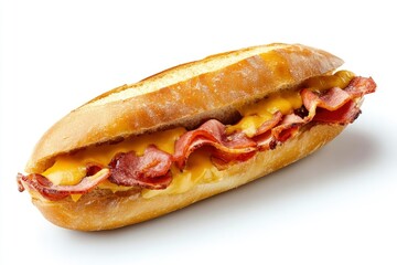 Delicious Bacon and Cheese Sub Sandwich on White Background