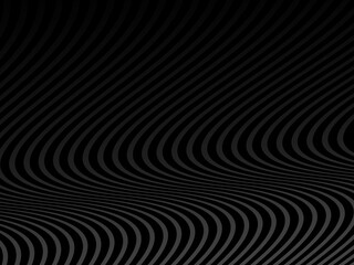 Abstract gradient gray geometric wave lines on black background. Shiny gray futuristic pattern. Futuristic technology concept, suitable for covers, posters, banners, flyers, websites, etc.
