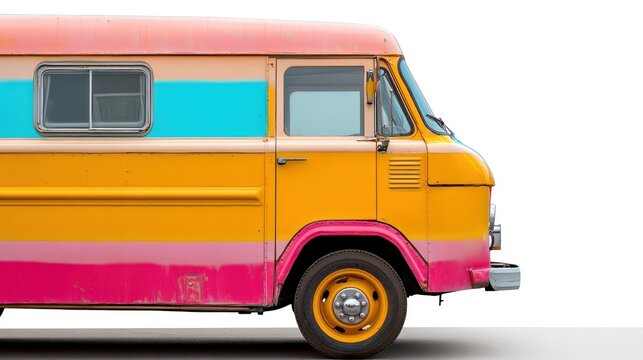 Colorful vintage van profile against white background