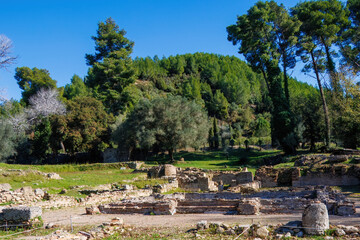 Ruins of Ancient Olympia in Greece, the cradle of the Olympic Games and the sanctuary of Zeus.