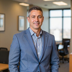Naklejka premium Confident business executive posing in corporate office, professionalism
