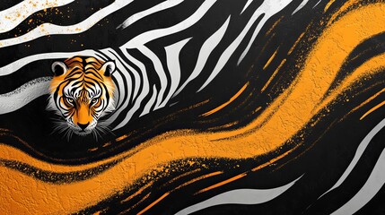 Majestic Tiger Captured in Vibrant Painting Surrounded by Lush Jungle Creating an Artistic Masterpiece