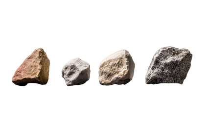four different rocks with various textures and colors. isolated on transparent background	