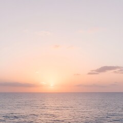 Naklejka premium Serene Sunset Ocean Landscape: Peaceful Pink Sky and Calm Sea