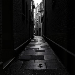 Obraz premium Dark alleyway showcasing rodent movement, urban mystery